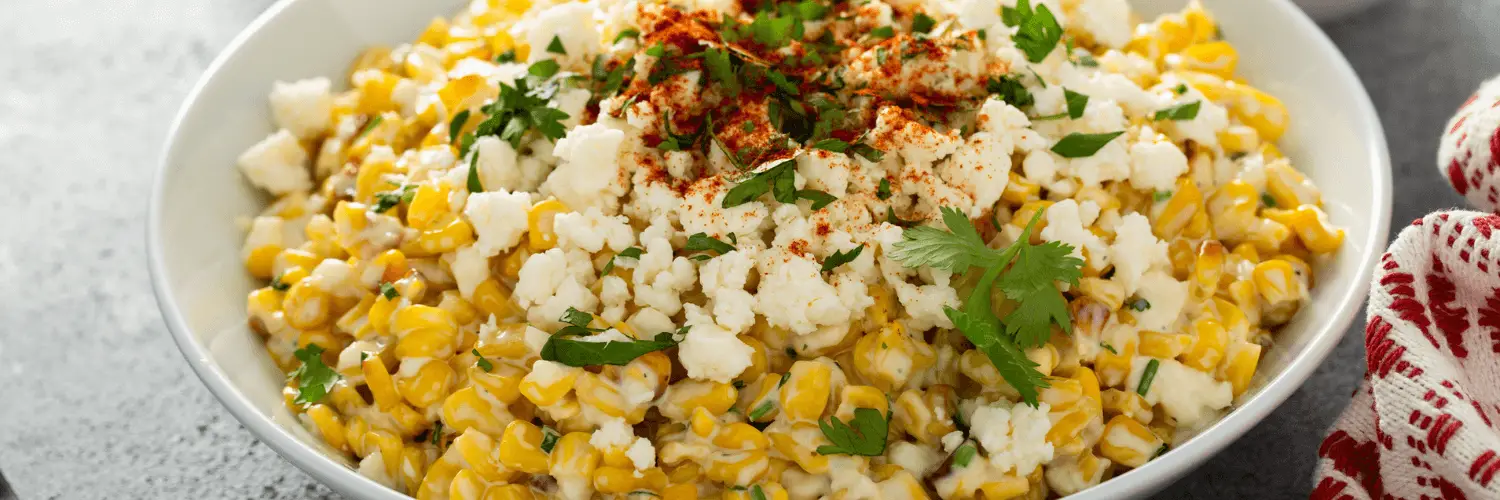 Queso Fresco on grilled corn salad