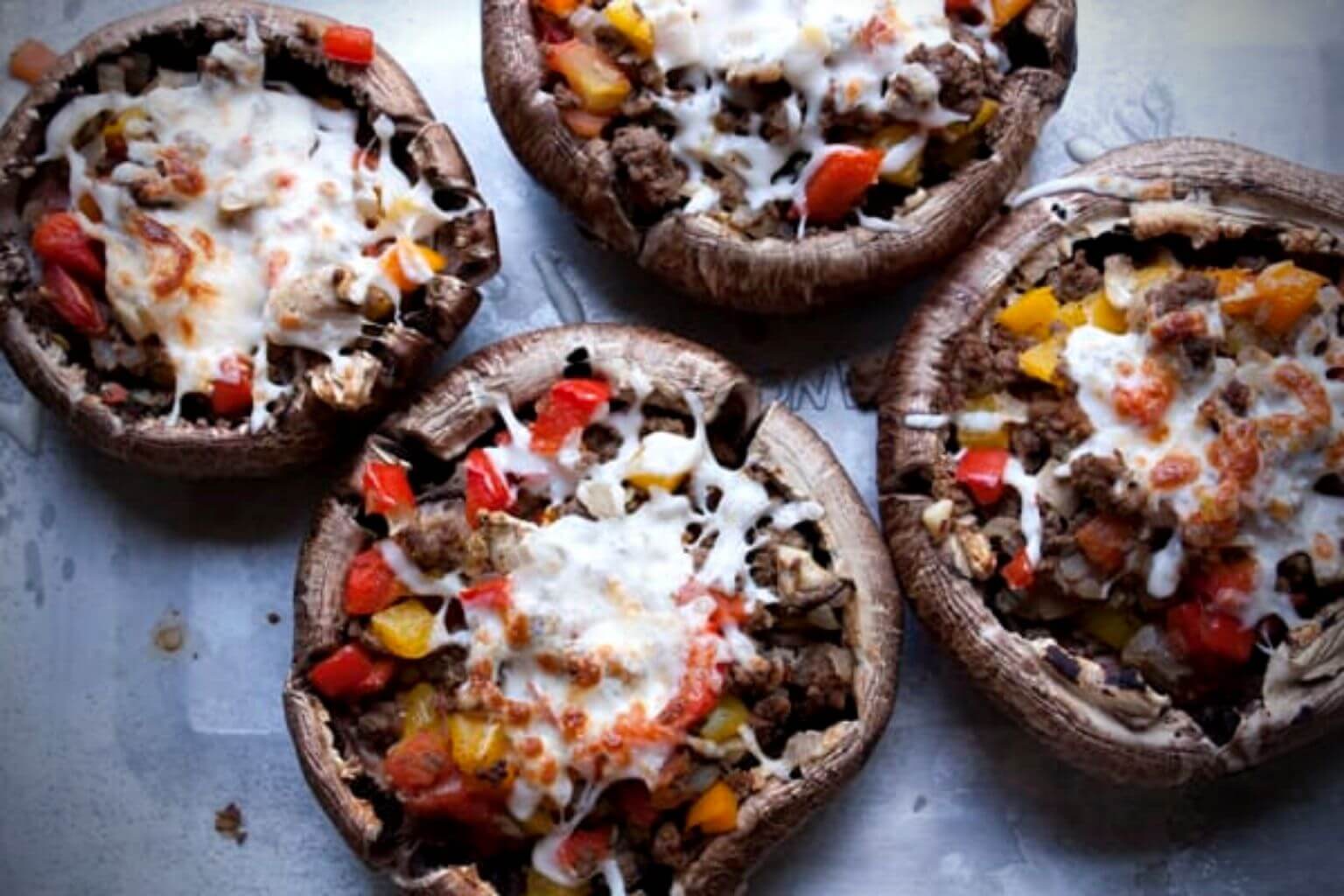 Portabello mushrooms stuffed with Oaxaca cheese